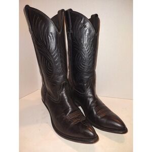 Code West Womens Black Leather Cowboy Boots 7.5M Pointed Toe Stitched VTG 46857